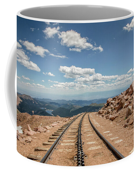 Architecture Coffee Mug featuring the photograph Pikes Peak Cog Railway Track at 14,110 Feet by Peter Ciro
