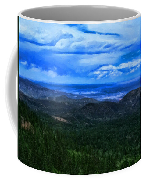 Pikes Peak Coffee Mug featuring the painting Pikes Peak Summit by Flees Photos
