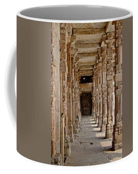 Pillars Coffee Mug featuring the photograph Pillars at Qutub Minar. Passage. by Elena Perelman