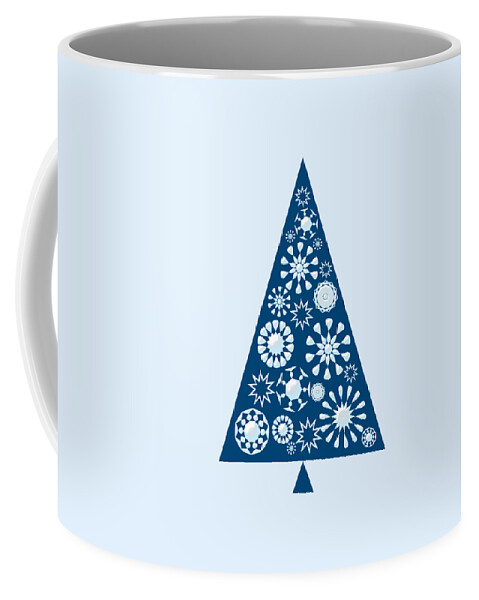 Interior Coffee Mug featuring the digital art Pine Tree Snowflakes - Blue by Anastasiya Malakhova