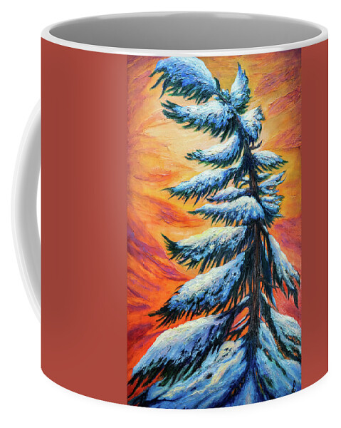 Pine Tree Winter Portrait Coffee Mug featuring the painting Pine tree Winter portrait by Lilia D