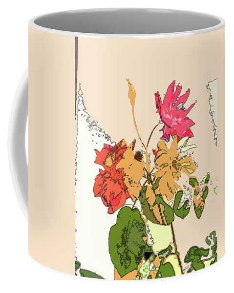 Linda Brody Coffee Mug featuring the digital art Pink and Yellow Roses Abstract 1 by Linda Brody