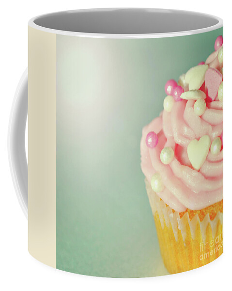 Cupcake Coffee Mug featuring the photograph Pink Cupcake with Lovehearts by Lyn Randle