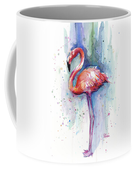 Watercolor Coffee Mug featuring the painting Pink Flamingo Watercolor by Olga Shvartsur