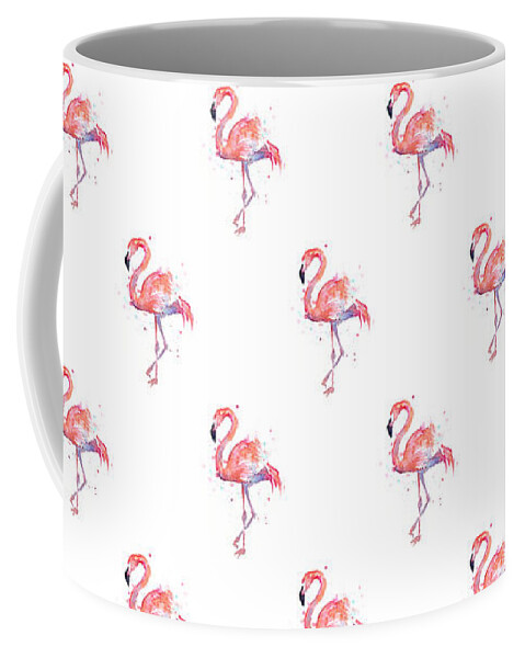 Pink Coffee Mug featuring the painting Pink Flamingo Watercolor Pattern by Olga Shvartsur
