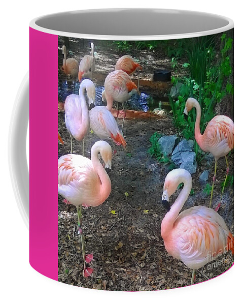 Pink Flamingos Ocean Beach Coffee Mug featuring the photograph Pink Flamingos by James and Donna Daugherty