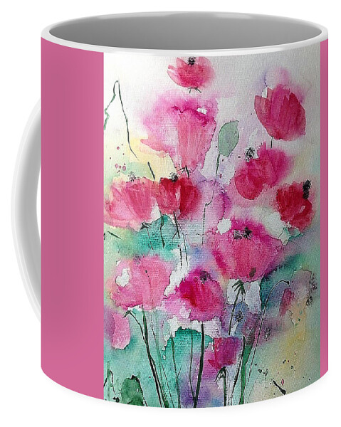 Pink Flowers Coffee Mug featuring the painting Pink Flowers On The Meadow by Britta Zehm