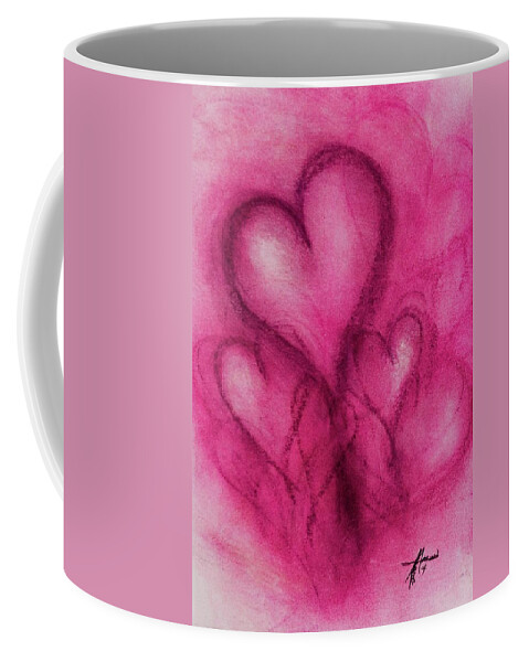 Pink Hearts Coffee Mug featuring the drawing Pink Hearts by Marian Lonzetta
