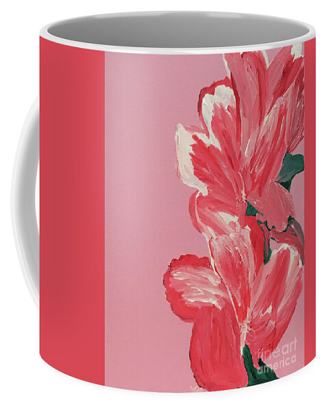 Hibiscuses Coffee Mug featuring the painting Pink Hibiscus Flowers by Karen Nicholson