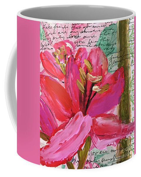 Floral Coffee Mug featuring the painting Pink Lily 2 by Sherry Harradence