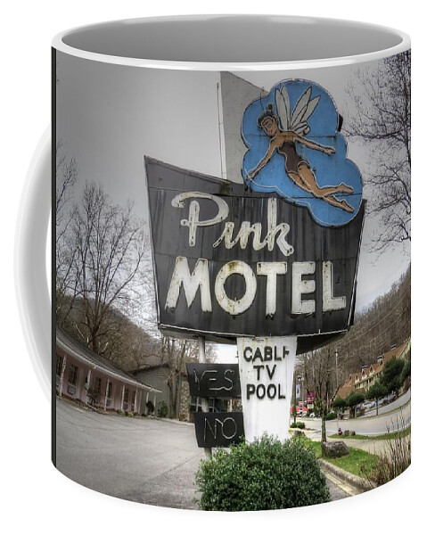 Pink Motel Coffee Mug featuring the photograph Pink Motel sign Maggie Valley North Carolina by Jane Linders