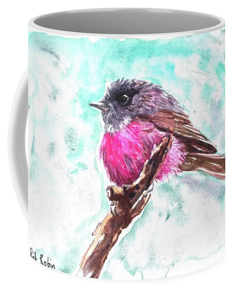 Bird Coffee Mug featuring the painting Pink Robin by Chris Hobel