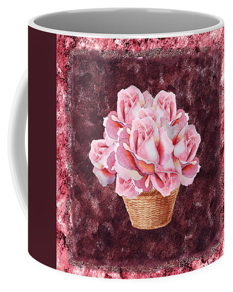Basket Coffee Mug featuring the painting Pink Rose Basket by Irina Sztukowski