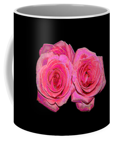 Two Pink Roses Coffee Mug featuring the photograph Pink Roses with Enameled Effects by Rose Santuci-Sofranko