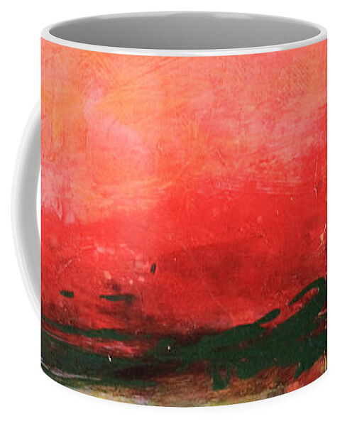 Pink Coffee Mug featuring the painting Pink Sky over Water Abstract by April Burton