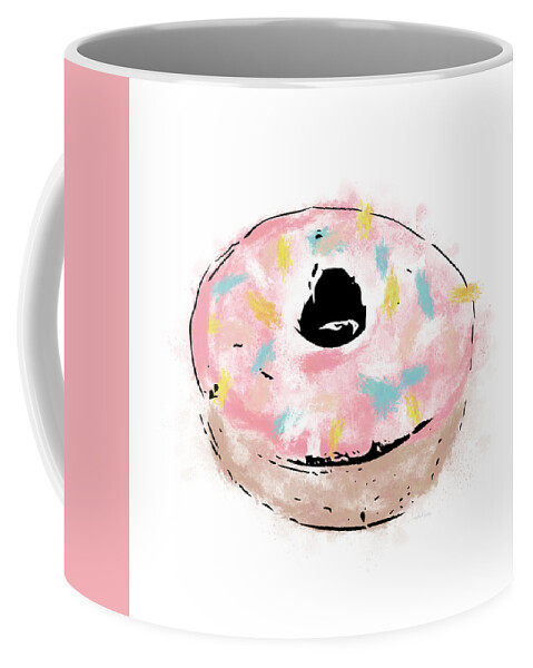 Donut Coffee Mug featuring the mixed media Pink Sprinkle Donut- Art by Linda Woods by Linda Woods