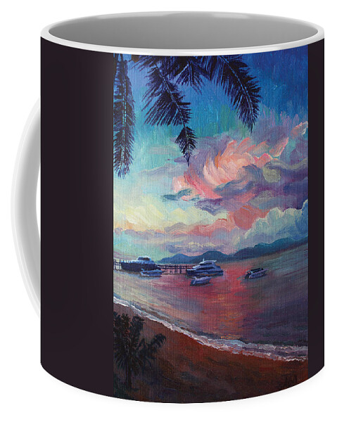 Thailand Coffee Mug featuring the painting Pink Sunset at Samui Beach by Alina Malykhina