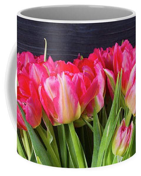 Tulip Coffee Mug featuring the photograph Pink Tulips Portrait by Anastasy Yarmolovich