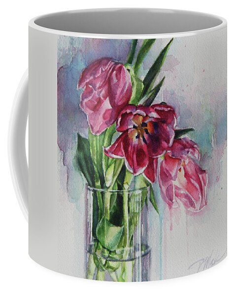 Watercolor Coffee Mug featuring the painting Pink Tulips by Tracy Male