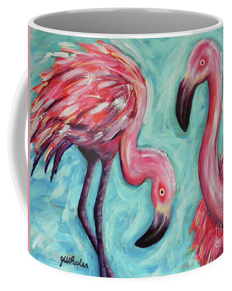 Flamingo Coffee Mug featuring the painting Pinkies by JoAnn Wheeler