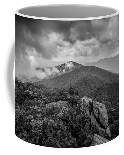 Asheville Coffee Mug featuring the photograph Pinnacle-BW by Joye Ardyn Durham