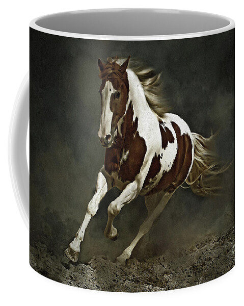 Horse Coffee Mug featuring the photograph Pinto Horse in Motion by Dimitar Hristov