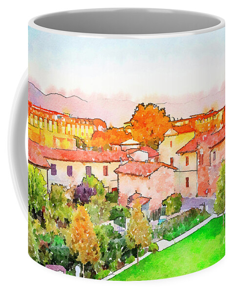 Italy Coffee Mug featuring the digital art Pisa in watercolor style by Ariadna De Raadt
