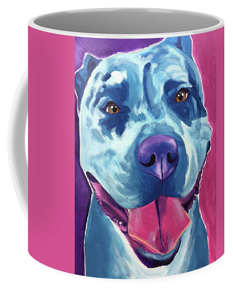 Pet Portrait Coffee Mug featuring the painting Pit Bull - Merle by Dawg Painter