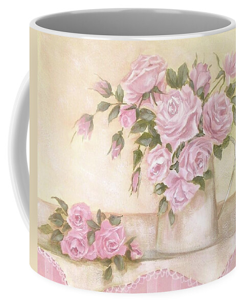 Shabby Chic Coffee Mug featuring the painting Pitcher of Pink Roses by Chris Hobel