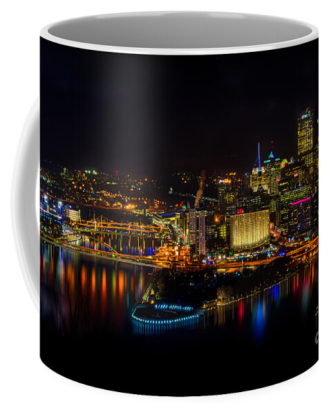 Pittsburgh Coffee Mug featuring the photograph Pittsburgh Pennsylvania city skyline at night by Amy Cicconi