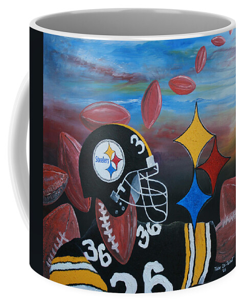 Pittsteelers Coffee Mug featuring the painting PittSteelers by Obi-Tabot Tabe