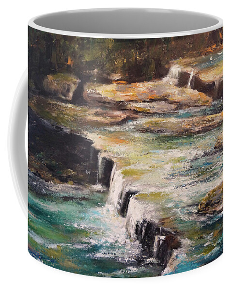 Pixley Falls Coffee Mug featuring the painting Pixley Falls Park NY by Alan Lakin
