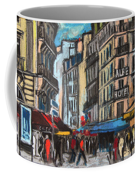 Place Saint Michel Coffee Mug featuring the pastel Place Saint-michel In Paris by Mona Edulesco
