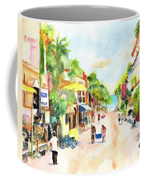 Playa Del Carmen Coffee Mug featuring the painting Playa del Carmen Mexico Shops by Carlin Blahnik CarlinArtWatercolor