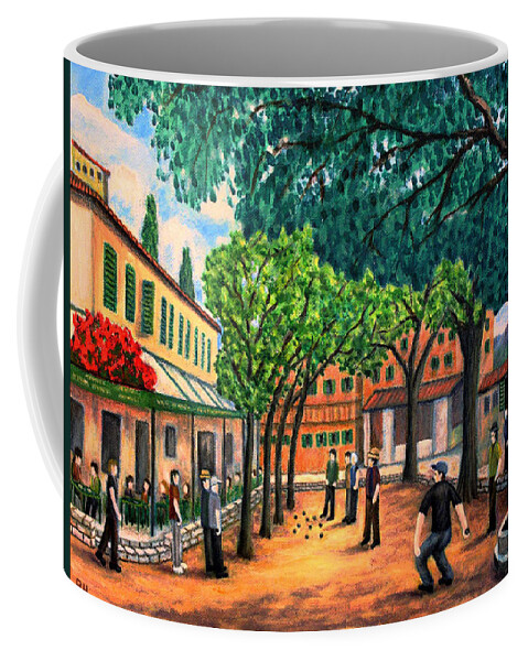 Petanque Coffee Mug featuring the painting Playing Boules in St Paul De Vence by Ronald Haber