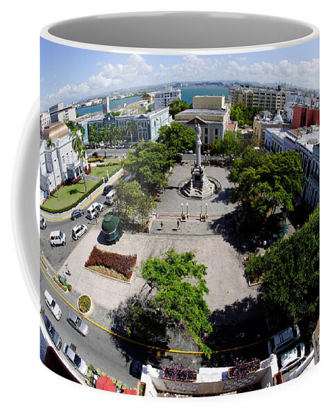 Darin Volpe Architecture Coffee Mug featuring the photograph Eye on Old San Juan -- Plaza de Colon in San Juan, Puerto Rico by Darin Volpe