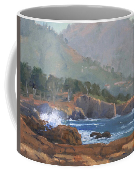 Pacific Ocean Coffee Mug featuring the painting Point Lobos Coast by Sharon Weaver