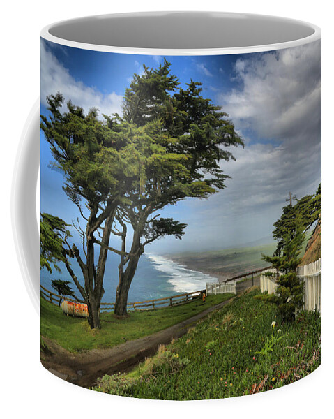 Point Reyes Coffee Mug featuring the photograph Point Reyes Windblown Cypress by Adam Jewell