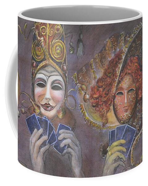 Poker Faces Coffee Mug featuring the painting Poker Game Faces by Nik Helbig