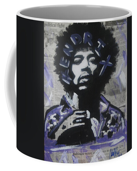 Jimi Hendrix Coffee Mug featuring the painting Political Jimi by Antonio Moore