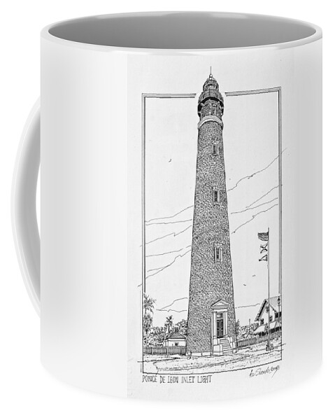 Us Lighthouses Coffee Mug featuring the drawing Ponce de Leon Inlet Light by Ira Shander