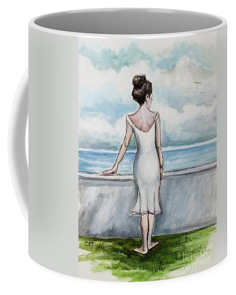 Ocean Coffee Mug featuring the painting Ponder by Elizabeth Robinette Tyndall