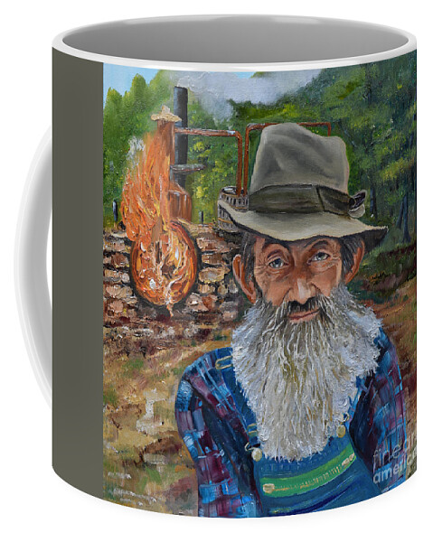 Hillbillies Coffee Mug featuring the painting Popcorn Sutton - Rocket Fuel -White Whiskey by Jan Dappen