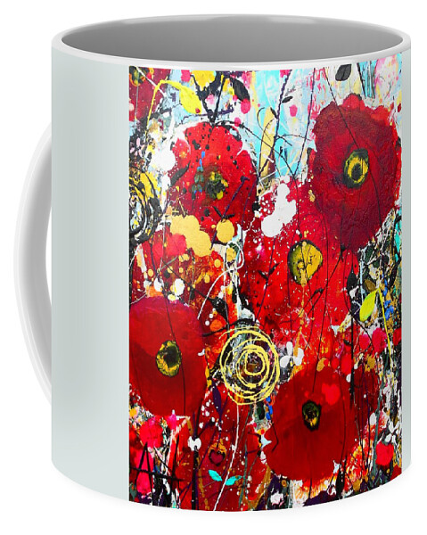 Poppies Coffee Mug featuring the painting Poppies Detail by Angie Wright