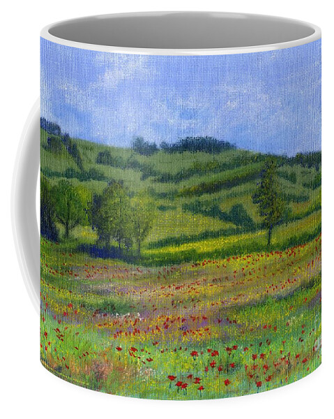 Red Poppies Coffee Mug featuring the pastel Red Poppies in Cribyn Fields by Edward McNaught-Davis