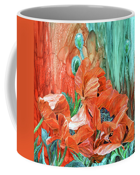 Carol Cavalaris Coffee Mug featuring the mixed media Poppies - Love In Bloom by Carol Cavalaris