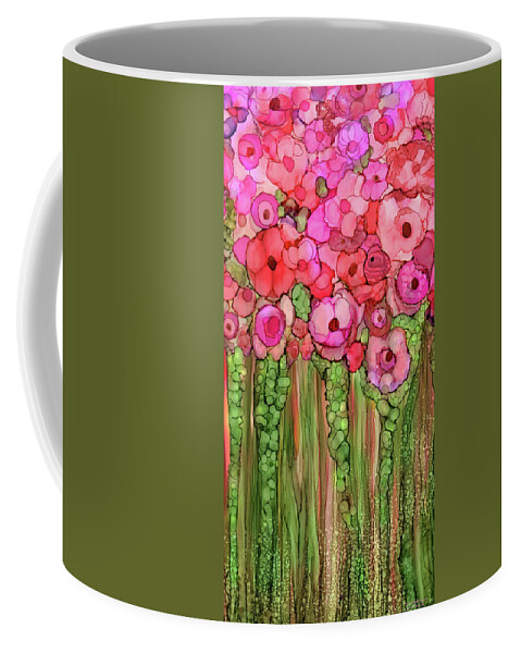 Carol Cavalaris Coffee Mug featuring the mixed media Poppy Bloomies 2 - Pink by Carol Cavalaris
