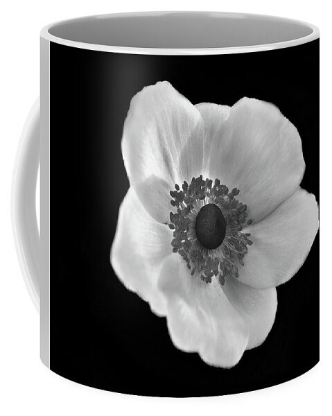 Black And White Coffee Mug featuring the photograph Poppy in black and white by Lilia S