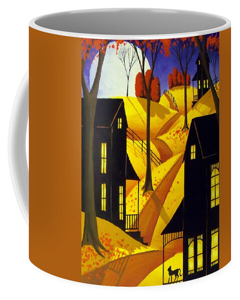 Folk Art Coffee Mug featuring the painting Porch Kitty - folk art landscape cat by Debbie Criswell