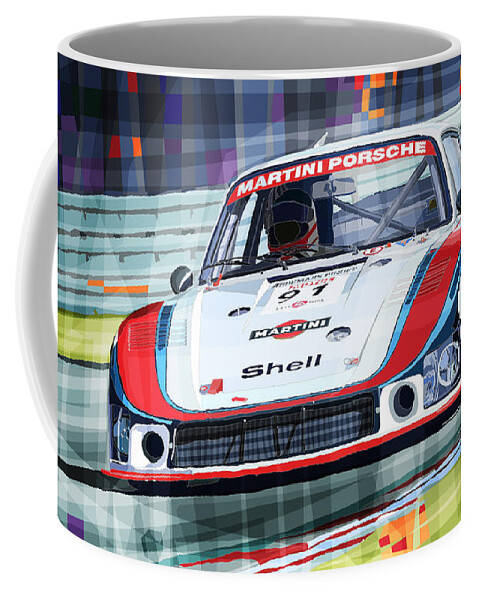 Automotive Coffee Mug featuring the digital art Porsche 935 Coupe Moby Dick Martini Racing Team by Yuriy Shevchuk